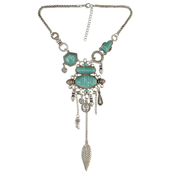 Exaggerated Openwork Pattern With Turquoise Alloy Stones Necklace(Silver)