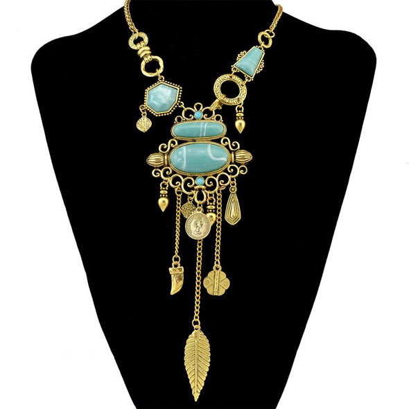 Exaggerated Openwork Pattern With Turquoise Alloy Stones Necklace(Gold)