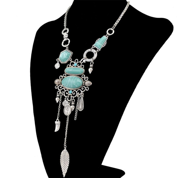 Exaggerated Openwork Pattern With Turquoise Alloy Stones Necklace(Gold)