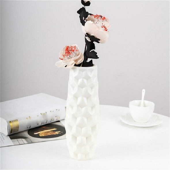 Diamond Shaped Plastic Vase Dry and Wet Flower Arrangement Container Creative Desktop Decoration(Milk White)