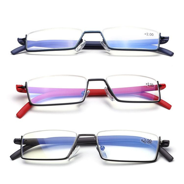 Lightweight Anti-blue Light Presbyopic Glasses Senior Clear Glasses With Case, Degree: 2.00(Red)