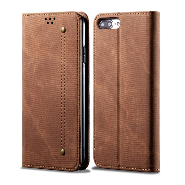 iPhone 7 Plus / 8 Plus Denim Texture Casual Style Horizontal Flip Leather Case with Holder & Card Slots & Wallet(Brown)