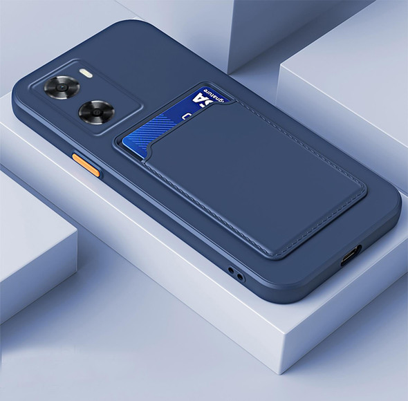 For vivo V25 5G / V25E 4G Skin Feel Card TPU Contrast Color Button Phone Case(Dark Blue)
