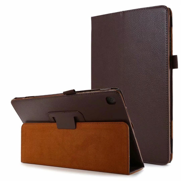 For Samsung Galaxy Tab A7 10.4 (2020) T500 Litchi Texture Horizontal Flip Solid Color Leatherette Case with Holder(Coffee)