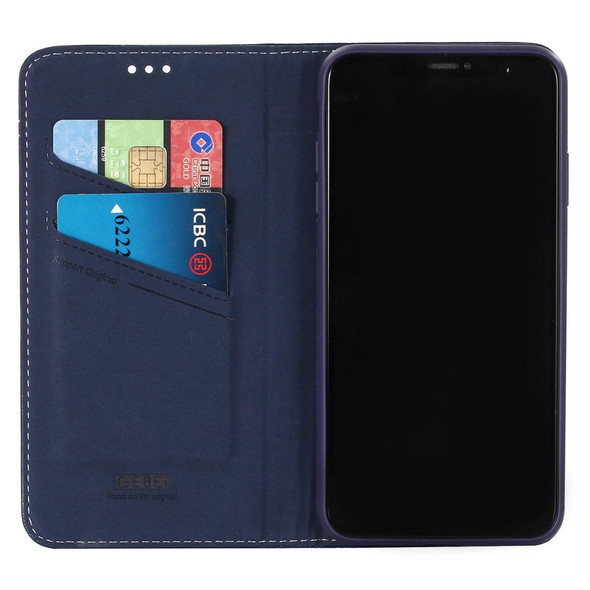 iPhone XR GEBEI Top-grain Leather Horizontal Flip Protective Case with Holder & Card Slots(Blue)