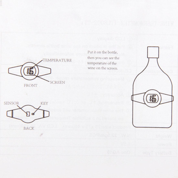 Celsius Degree Digital LCD Display Wine Bottle Thermometer, Suitable Bottle Diameter: 65-80mm (Black + Silver)