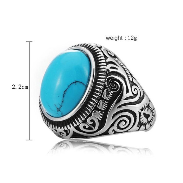 Europe and America Style Retro Gemstone Turquoise Men Titanium Steel Ring, Size: 10, Diameter: 19.9mm, Perimeter: 62.4mm(Blue)