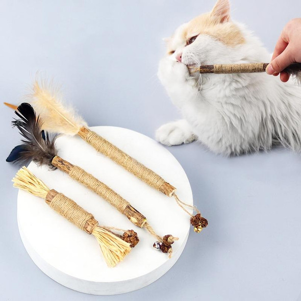 5pcs Cat Teething Stick Toy Teeth Cleaning Catnip Teasing Stick(Yellow Feathers)