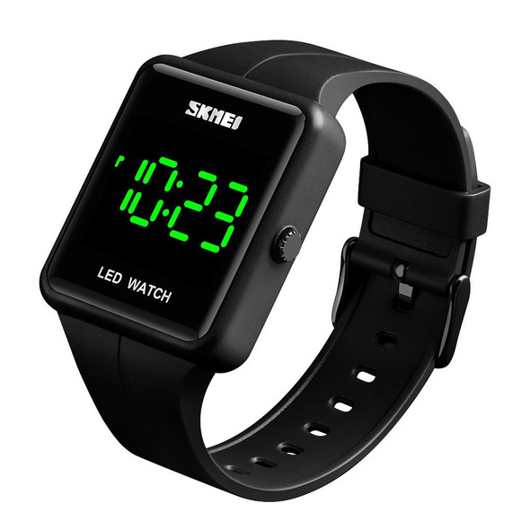 SKMEI 1541 Fashion Led Watch Square Couple Model Waterproof Electronic Watch Silicone Watch(Black)