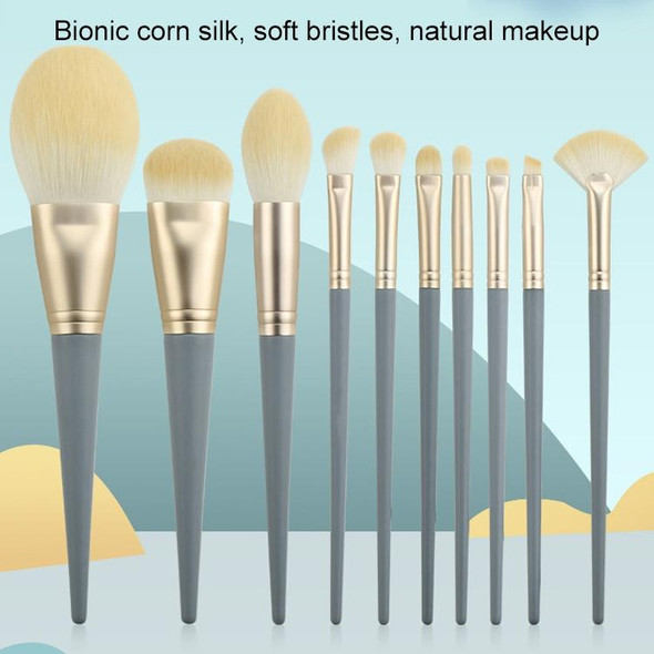 10 PCS / Set Makeup Brush Corn Silk Fiber Hair Loose Powder Brush Face And Eye Makeup Brush, Style:With Blue Bag