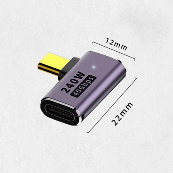 240W USB-C/Type-C Female to USB-C/Type-C Male 40Gbps Side Bend Adapter with Light