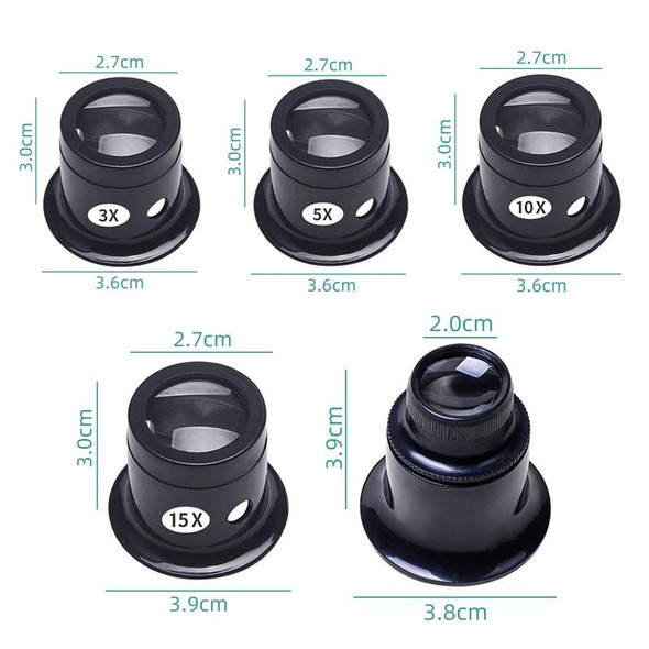 5pcs Eyepiece Magnifier Glass Lens Eyepiece Type Repair Magnifier, Times: 5X