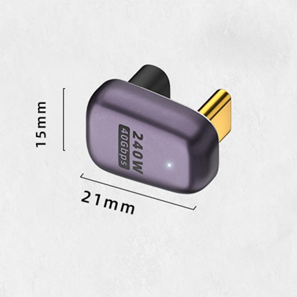 240W USB-C/Type-C Female to USB-C/Type-C Male 40Gbps U-Type Adapter with Light