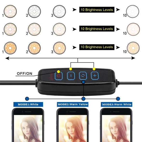 NS-08 Makeup Live Selfie Fill Ring Light Photography LED Dimmable Ring Lamp with Phone Tripod Stand Holder