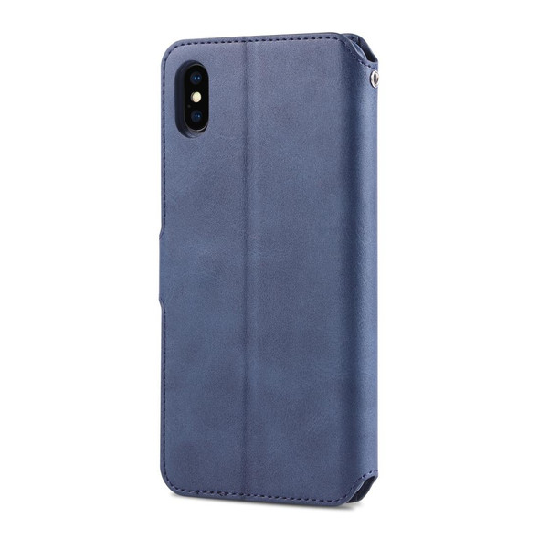 iPhone XS Max AZNS Calf Texture Magnetic Horizontal Flip PU Leather Case with Holder & Card Slots & Photo Frame(Blue)