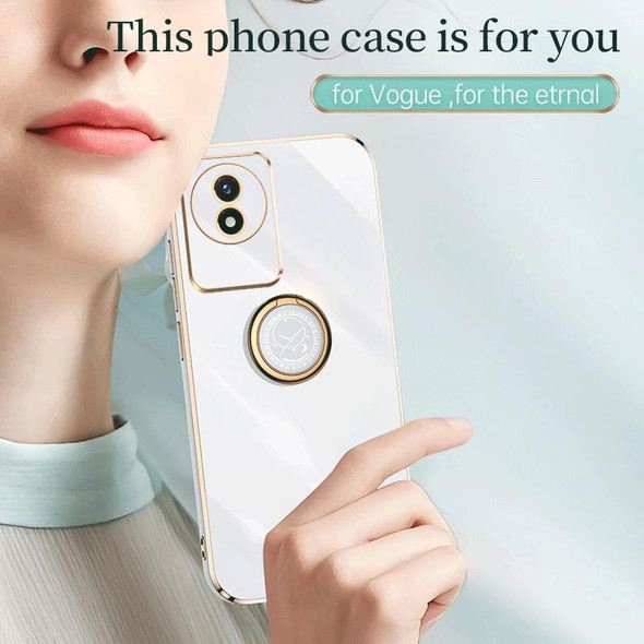 For vivo Y02 4G XINLI Straight Edge 6D Electroplate TPU Phone Case with Ring Holder(White)