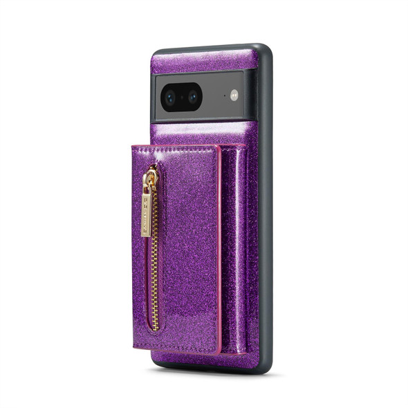 For Google Pixel 7 DG.MING M3 Series Glitter Powder Card Bag Leatherette Case(Dark Purple)