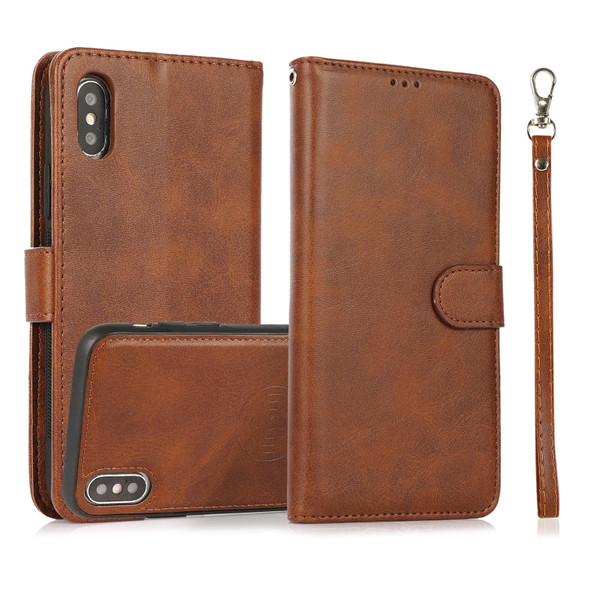 Calf Texture 2 in 1 Detachable Magnetic Back Cover Horizontal Flip Leatherette Case with Holder & Card Slots & Wallet & Photo Frame - iPhone XS / X(Brown)