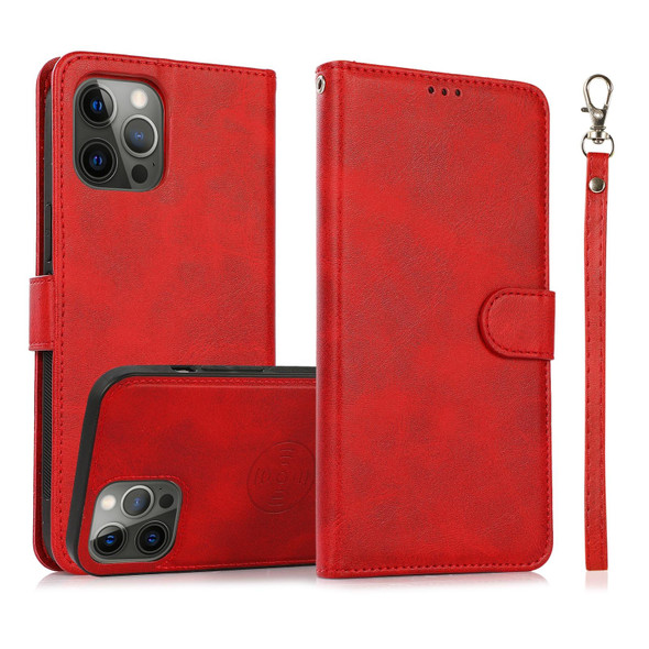 Calf Texture 2 in 1 Detachable Magnetic Back Cover Horizontal Flip Leatherette Case with Holder & Card Slots & Wallet & Photo Frame - iPhone 12 Pro Max(Red)