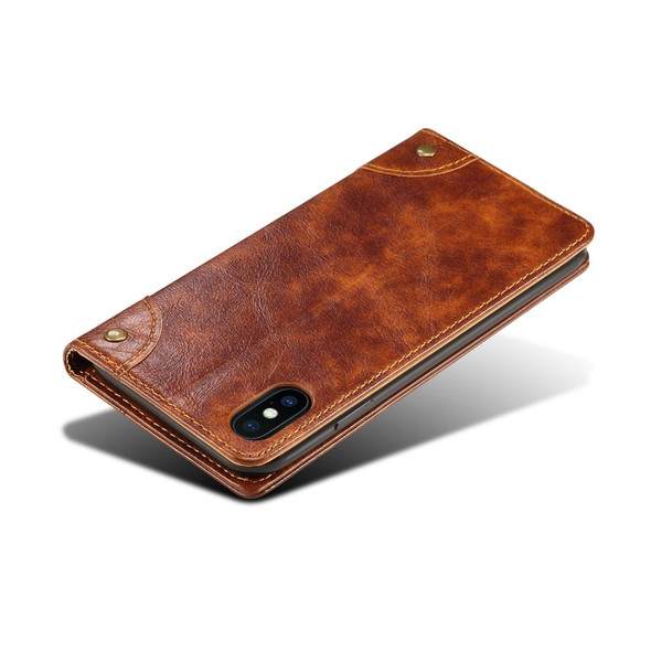 iPhone XS Max Baroque Simple Horizontal Flip Leather Case, with Holder & Card Slots & Wallet(Light Brown)