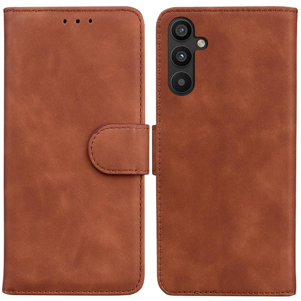 For Samsung Galaxy A34 5G Skin Feel Pure Color Flip Leatherette Phone Case(Brown)