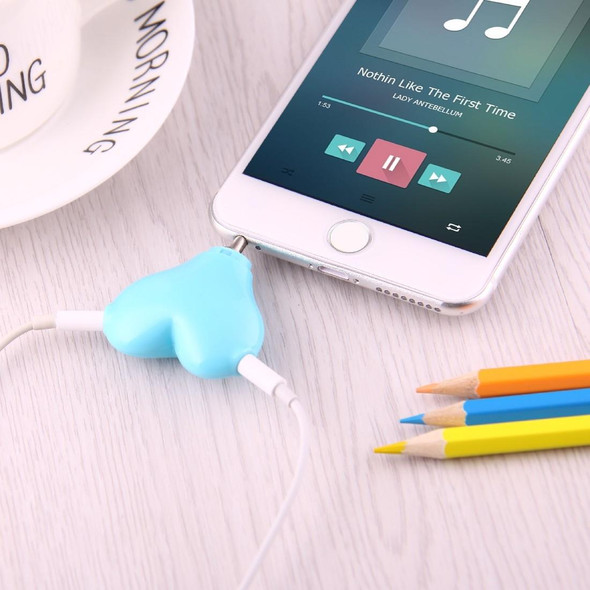 1 Male to 2 Females 3.5mm Jack Plug Multi-function Heart Shaped Earphone Audio Video Splitter Adapter with Key Chain for iPhone, iPad, iPod, Samsung, Xiaomi, HTC and Other 3.5 mm Audio Interface Electronic Digital Products(Blue)