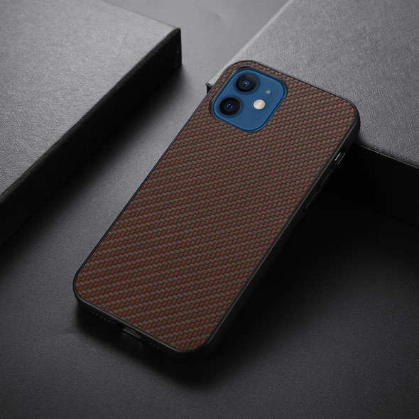 Carbon Fiber Skin PU + PC + TPU Shockprof Protective Case - iPhone 12 mini(Brown)