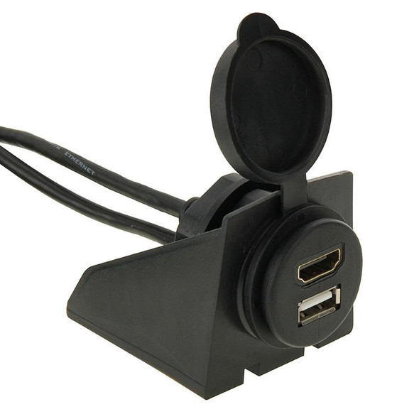 USB 2.0 & Micro HDMI (Type-D) Male to USB 2.0 & HDMI (Type-A) Female Adapter Cable with Car Flush Mount, Length: 2m