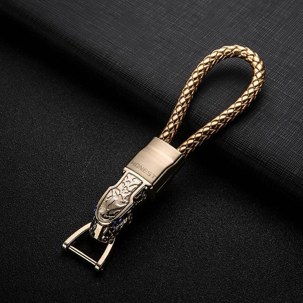 HONEST Diamond Encrusted Car Keychain Leather Cord Leopard Metal Keychain Pendant(Upgrade Gold)