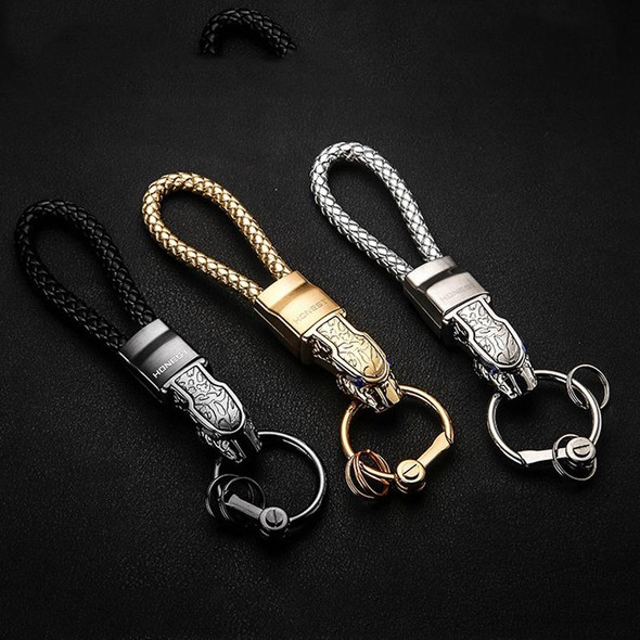 HONEST Diamond Encrusted Car Keychain Leather Cord Leopard Metal Keychain Pendant(Basic Black)