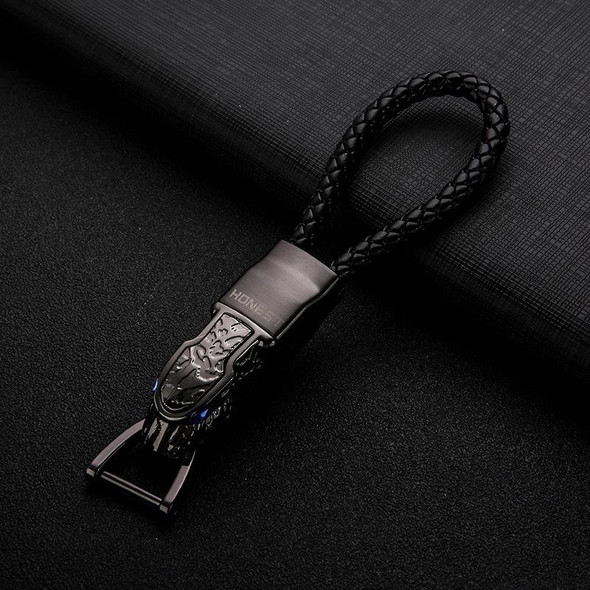 HONEST Diamond Encrusted Car Keychain Leather Cord Leopard Metal Keychain Pendant(Upgrade Black)
