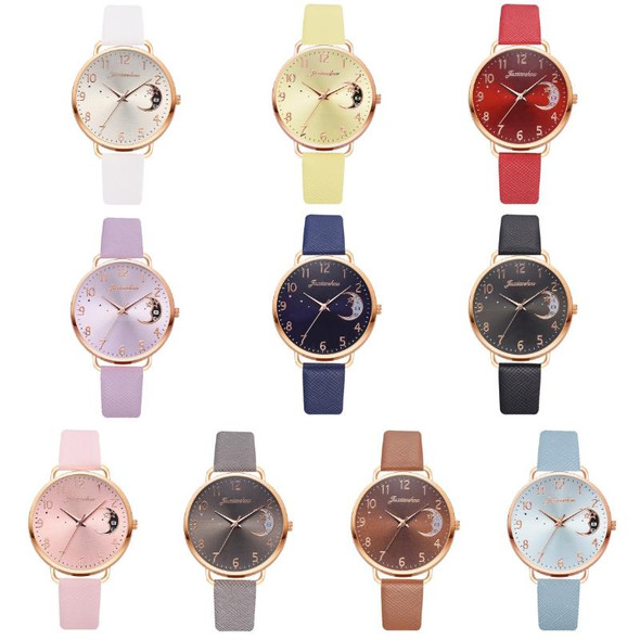 Ladies Moon Pattern Dial PU Strap Quartz Watch, Color: Purple
