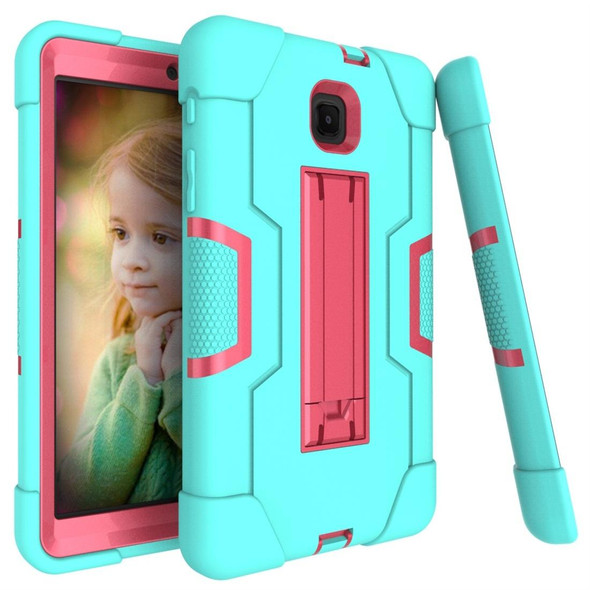 For Galaxy Tab A 8.0 (2018) T387  Contrast Color Silicone + PC Combination Case with Holder(Aqua + Rose Red)