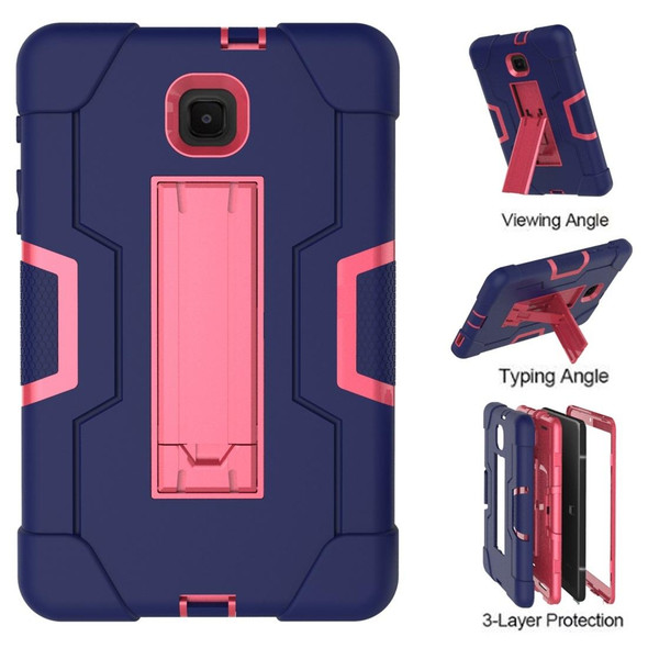 For Galaxy Tab A 8.0 (2018) T387  Contrast Color Silicone + PC Combination Case with Holder(Navy Blue + Rose Red)