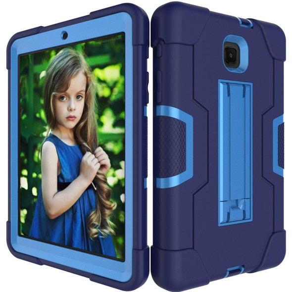 For Galaxy Tab A 8.0 (2018) T387  Contrast Color Silicone + PC Combination Case with Holder(Navy Blue + Blue)