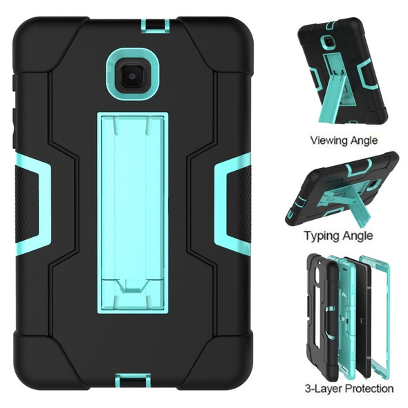 For Galaxy Tab A 8.0 (2018) T387  Contrast Color Silicone + PC Combination Case with Holder(Black + Aqua)
