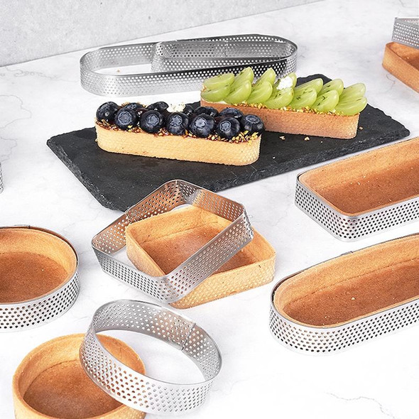 BN1006 Stainless Steel Mousse Circle Thickened Perforated Cake Mold DIY Baking Tools, Specification: Rectangle 4.7 inches