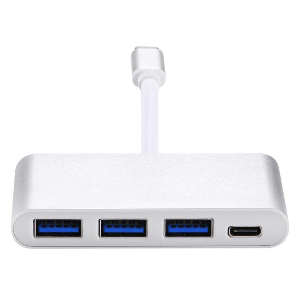 4 in 1 3 x USB 3.0 Ports & USB-C / Type-C Female to USB-C / Type-C Male Hub Splitter Adapter(Silver)