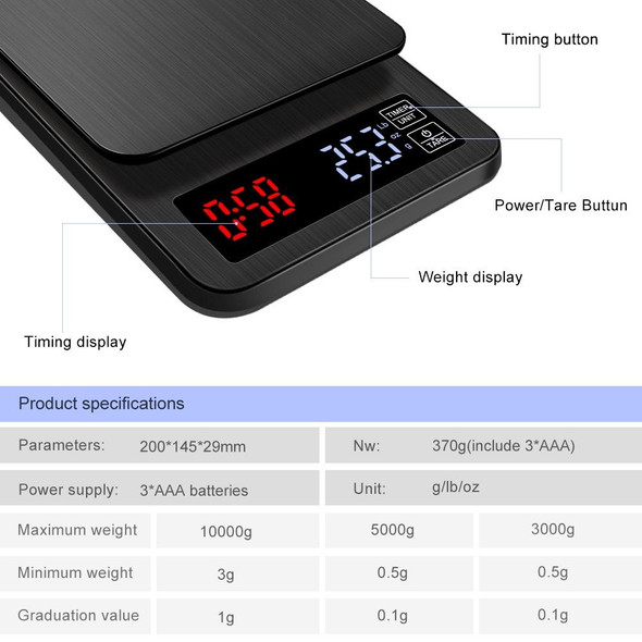 Household Hand-Pushed Coffee Scale USB-Powered Smart Kitchen Scale With Timing, Specification: 5kg/0.1g