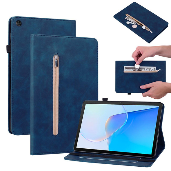 For Huawei MatePad SE Skin Feel Solid Color Zipper Leatherette Tablet Case(Blue)