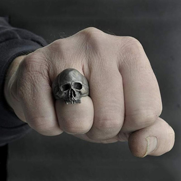 C56213 2pcs Punk Vintage Skull Ring Horror Skull Ring Men Gift, Size: 6(Silver)