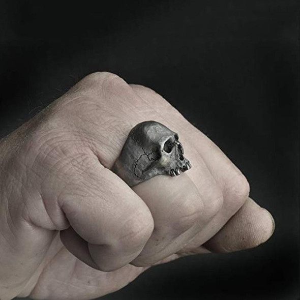 C56213 2pcs Punk Vintage Skull Ring Horror Skull Ring Men Gift, Size: 6(Silver)