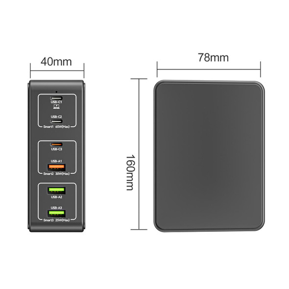 818H 120W Type-C + USB 6-Ports Desktop Fast Charger, Plug Type:AU Plug(Black)