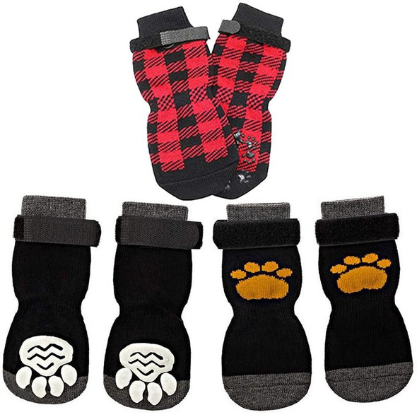 4pcs Dog Knitted Breathable Footwear Outdoor Non-slip Pet Socks, Size: M(Red)