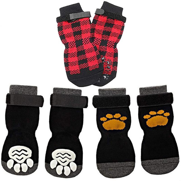 4pcs Dog Knitted Breathable Footwear Outdoor Non-slip Pet Socks, Size: M(Yellow)
