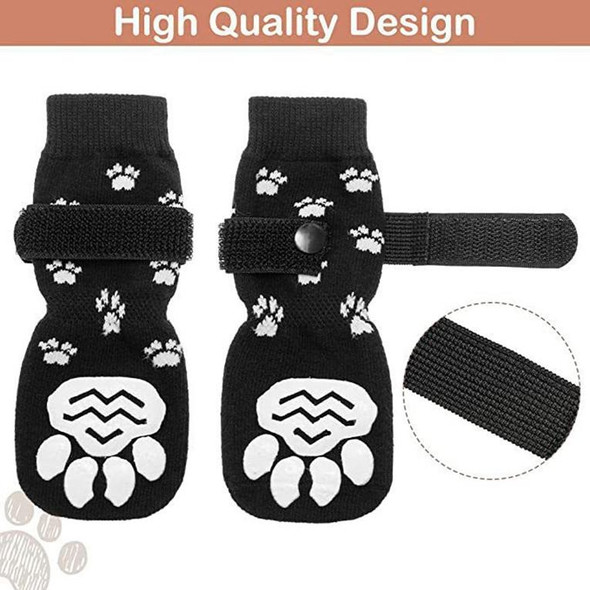 4pcs Dog Knitted Breathable Footwear Outdoor Non-slip Pet Socks, Size: M(Black)