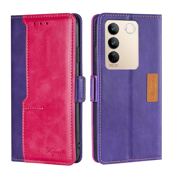 For vivo S16 / S16 Pro Contrast Color Side Buckle Leatherette Phone Case(Purple + Rose Red)