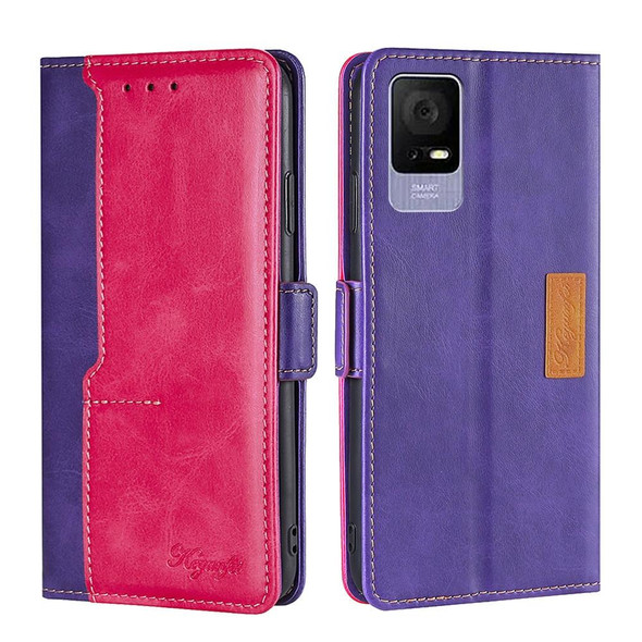 For TCL 405 / 406 / 408 Contrast Color Side Buckle Leatherette Phone Case(Purple + Rose Red)