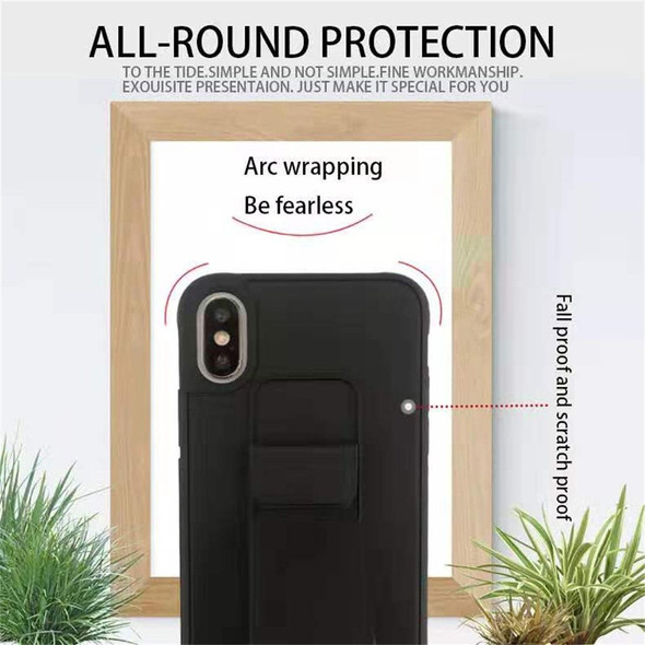 iPhone XS Shockproof PC + TPU Protective Case with Wristband & Holder(Coffee)