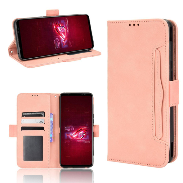 For ASUS ROG Phone 6 / 6 Pro Skin Feel Calf Texture Card Slots Leatherette Phone Case(Pink)